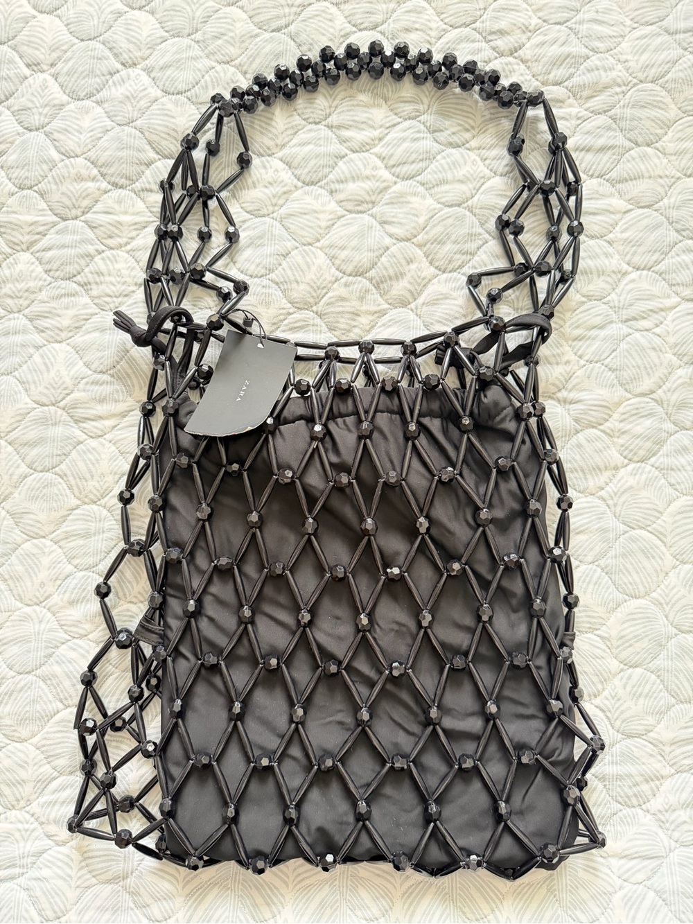 Zara Black Beaded Net Shoulder Bag